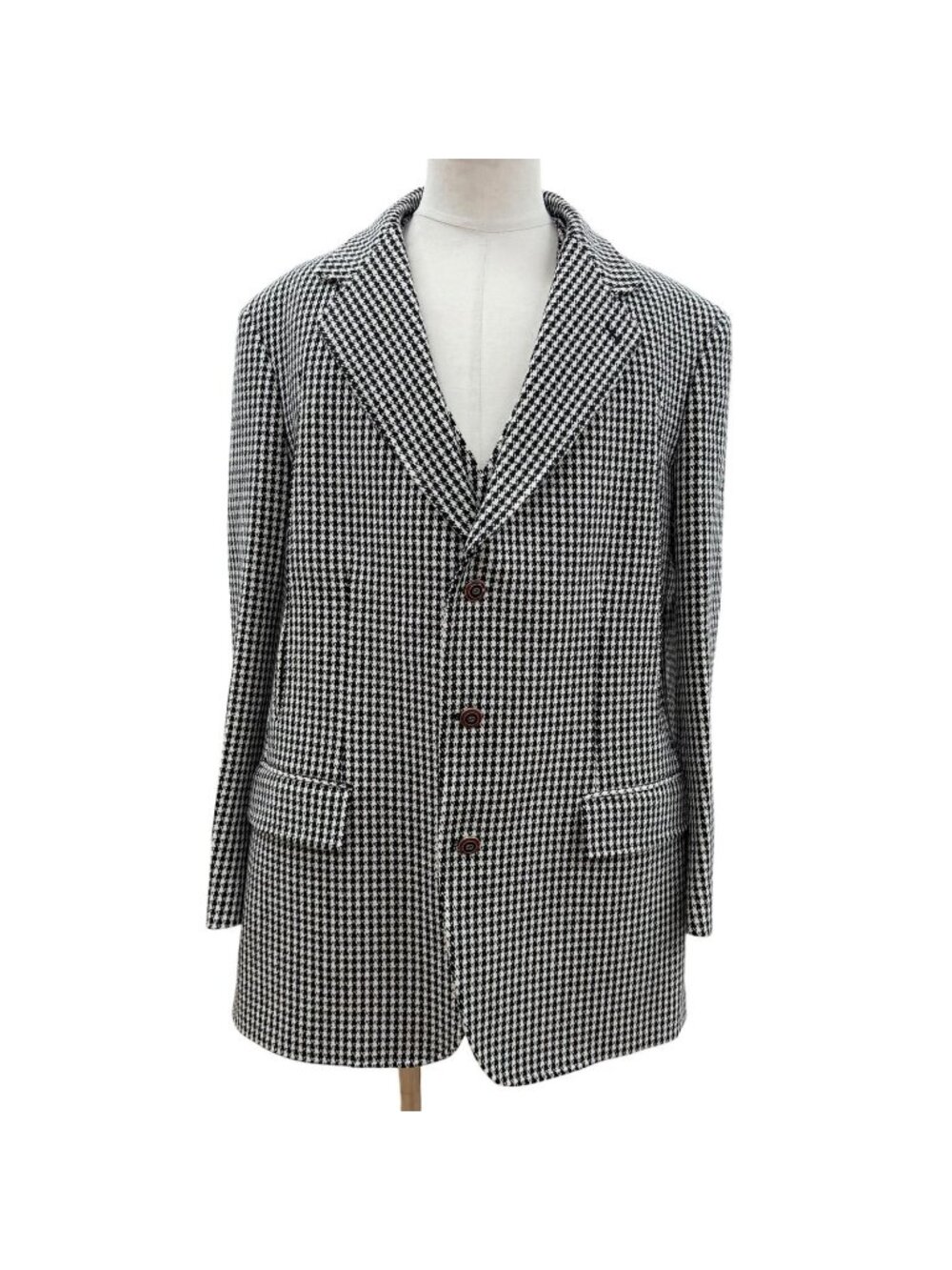 Gucci Cashmere Mixed Interlocking G Button Houndstooth Pattern Vest Set